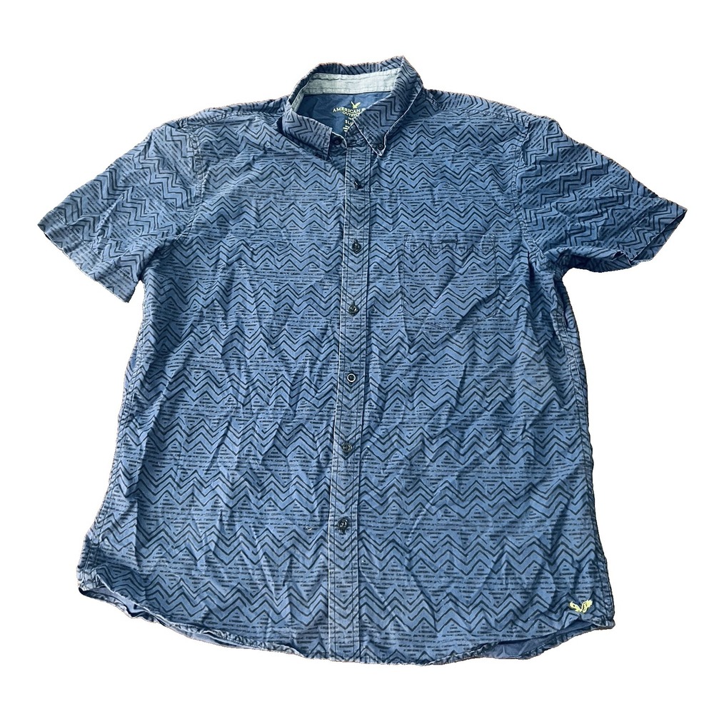 American Eagle Shirt Mens Size Large Slim Fit Blue All Over Print